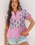 Theodora Patchwork Ruffle Hem Blouse