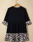 Plus Size Leopard Patchwork V-Neck Ruffle Dress