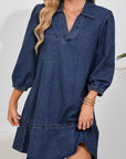 Denim Collared V-Neck Chest Pocket Dress