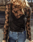 Lace Mesh Crochet Long Sleeve Blouse
