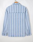 Stripe Denim Chest Pocket Boyfriend Shacket