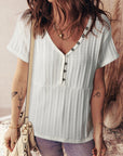 Solid Textured Knit V-Neck Henley Tee