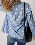 Star Light Wash Raw Hem Denim Jacket