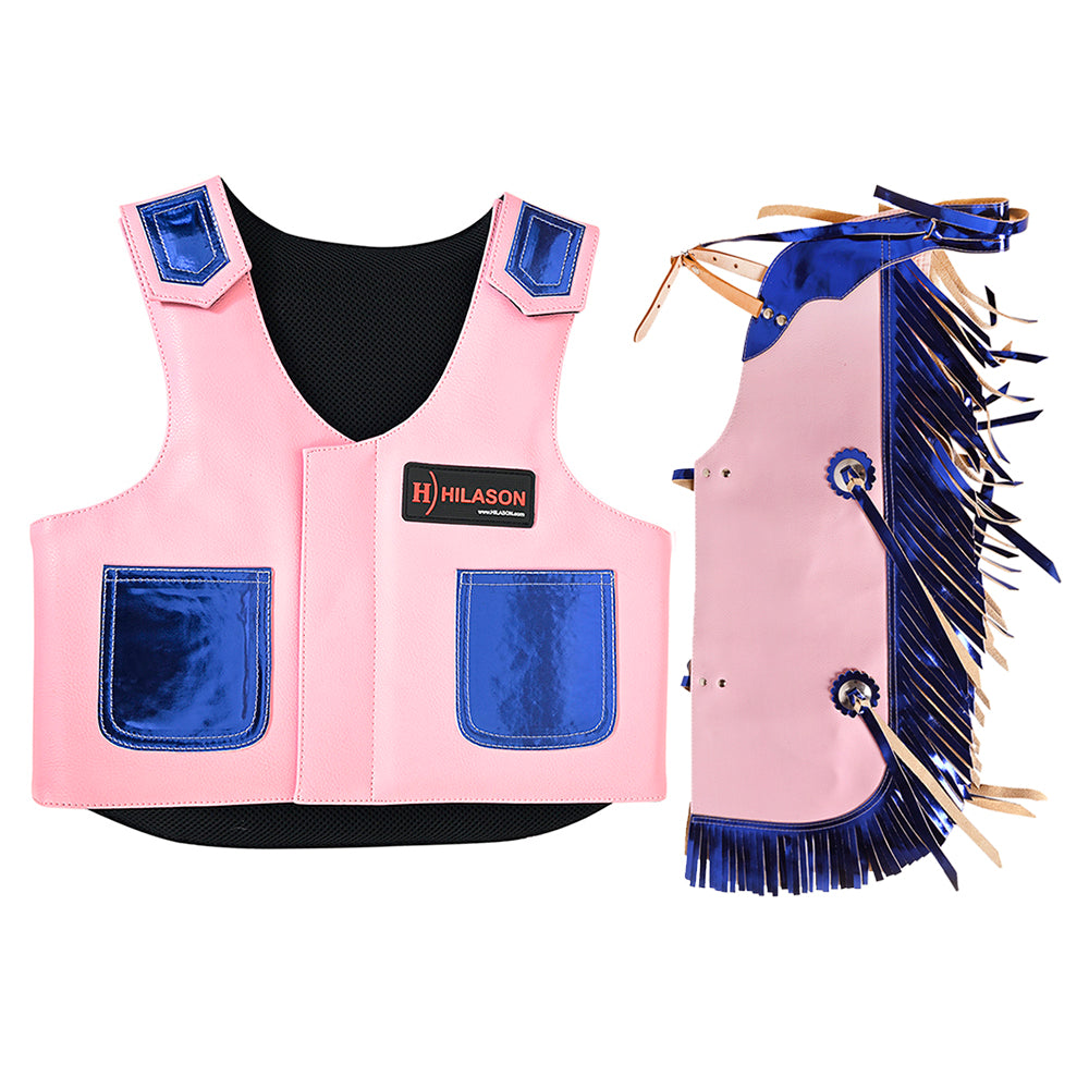Hilason Junior Youth Bull Riding Pro Rodeo Leather Protective Vest Chaps