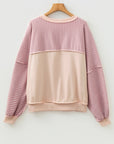 Stripe Patchwork Exposed Stitching Long Sleeve Top