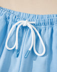Solid V-Neck Tee and Drawstring Shorts Set