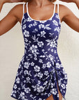 Floral Crossed Back Asymmetric Wrap Side Swimsuit