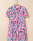 Floral Collared Half-Placket Short Sleeve Mini Dress