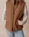 Corduroy Stand Neck Zipped Puffer Vest