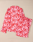 Bow Long Sleeve Top and Pants Pajama Set