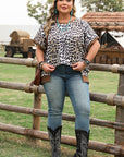 Plus Size Leopard Contrast Trim Short Sleeve Top