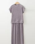 Solid Corded Short Sleeve T Shirt And Wide Leg Pants Set