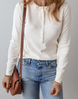 Teresa Color Waffle Half Long Sleeve Top