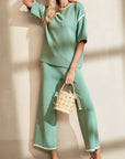 Contrast Trim Top and Drawstring Pants Set