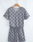 Checker V-Neck Tee & Drawstring Shorts Set