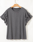 Plus Size Solid Layered Ruffle Short Sleeve Top