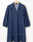 Denim Collared V-Neck Chest Pocket Dress
