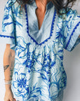 Floral Scalloped Ricrac Trim V-Neck Blouse