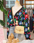 Floral Buttoned V-Neck Cardigan Sweater