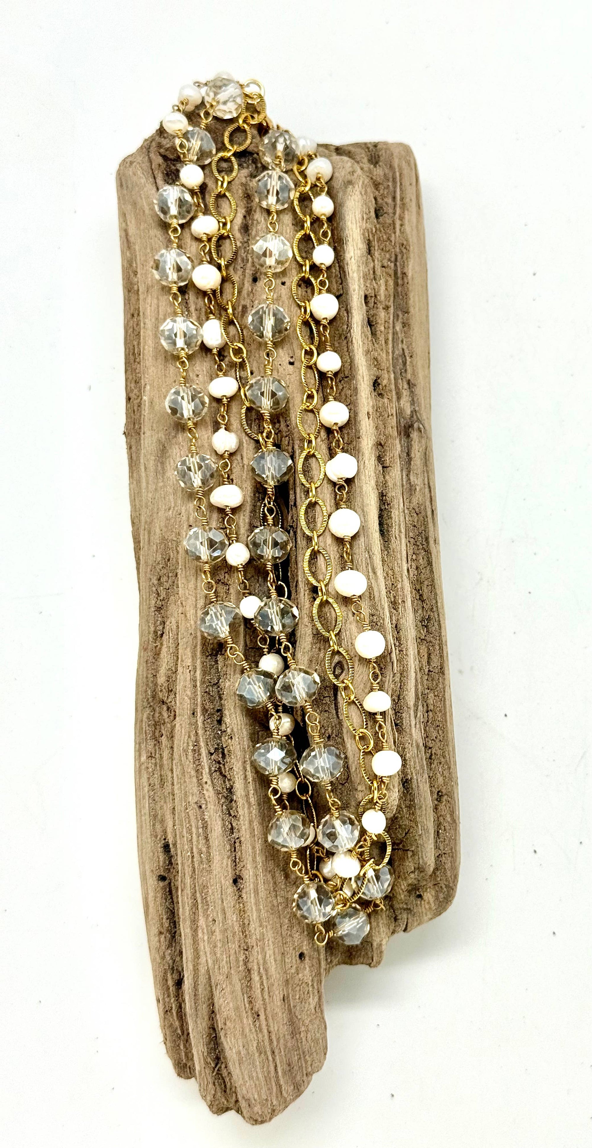Necklace Freshwater Pearl w/Glass Bead &amp; Filigree Gold 18” w/ 2” Extension