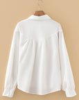 Solid Crinkled Lantern Sleeve Buttoned Shirt
