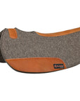Western Wool Felt Horse Saddle Pad Grey W/ Tan Cowhide Leather