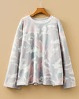 Plus Size Camo Drop Shoulder Pullover Top