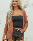 Solid Hollow Knit Open-Front Cardigan