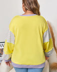 Plus Size Stripe Colorblock Patchwork Long Sleeve Crewneck Sweatshirt