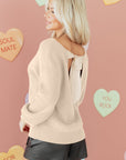 Ribbon Knot Backless Drop Shoulder Ribbed Sweater