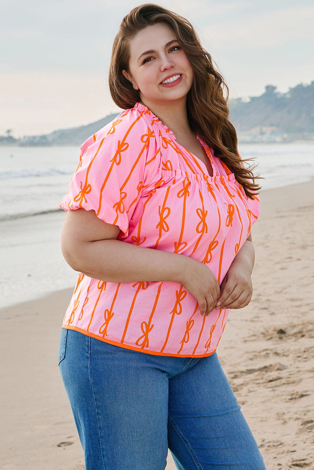 Sydney Plus Size Bowknot V Neck Blouse