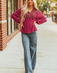 River Waffle Hooded Long Sleeve Top