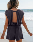 Solid Open Back Cap Sleeve Knit Romper