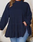 Plus Size Solid Ruffle Tiered Ribbed Crewneck Top