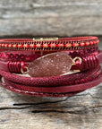Red Stone and Leather Fashion Bracelet XI135