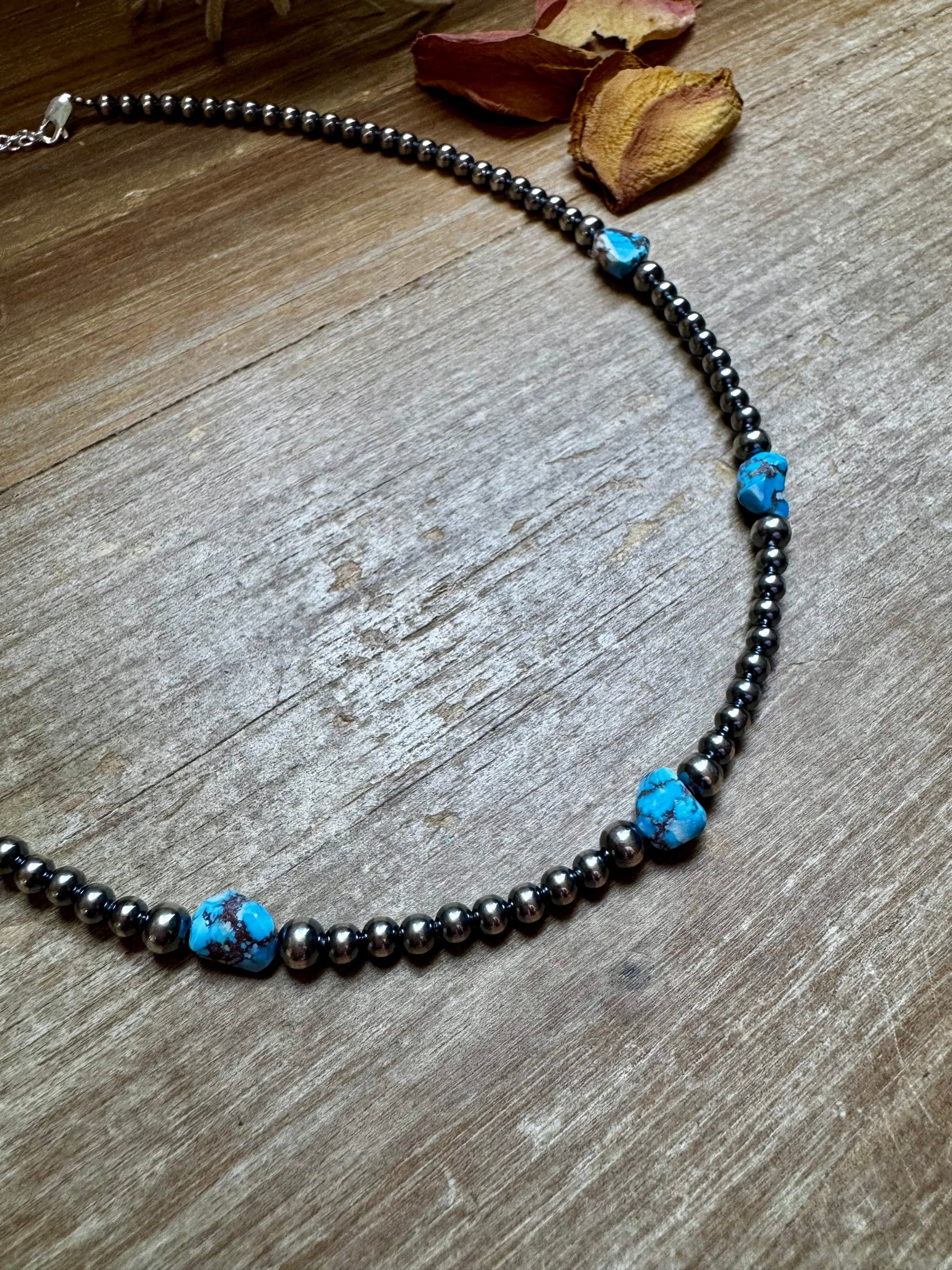 Golden Hill Turquoise &amp; Sterling Silver Pearl Necklace – 16" + Extender