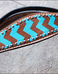 HILASON Western Horse Leather Headstall and Breast Collar Set Turquoise and Brown Zigzag| Headstall Bridle for Horses Western | Horse Headstall Bridle | Western Headstalls Bridle for Horses