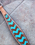 HILASON Western Horse Leather Headstall and Breast Collar Set Turquoise and Brown Zigzag| Headstall Bridle for Horses Western | Horse Headstall Bridle | Western Headstalls Bridle for Horses