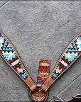 HILASON Western Horse Genuine Leather Headstall & Breast Collar Set Geometry