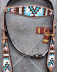 HILASON Western Horse Genuine Leather Headstall & Breast Collar Set Geometry