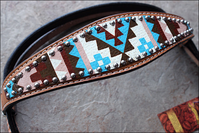 HILASON Western Horse Genuine Leather Headstall &amp; Breast Collar Set Geometry