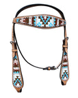 HILASON Western Horse Genuine Leather Headstall & Breast Collar Set Geometry