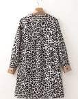 Leopard Stripe Collar Half Buttoned Flared Dress
