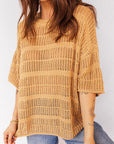 Hollow-Out Openwork Knit 3/4 Sleeve Sweater