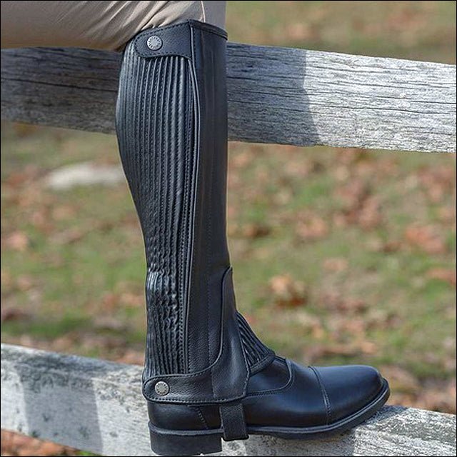 Shires Childs Pebbled Leather Half Chaps Close Fit Elastic Calf &amp; Press Studs