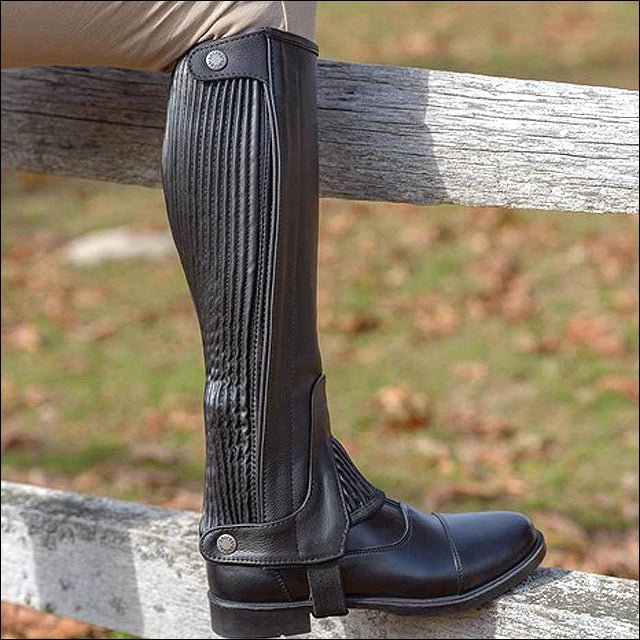 Shires Childs Pebbled Leather Half Chaps Close-Fit Elastic Calf &amp; Press Studs