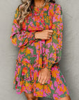 Floral Smocked Ruffle Hem Long Sleeve Mini Dress