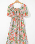 Floral Smocked Bust Bubble Sleeve Maxi Dress