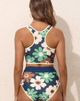 Flower Zip-Up Racerback Top & High Waist Bikini Set