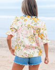 Gwen Crochet V Neck Boho Floral Blouse